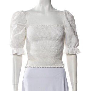 Linen Reformation Smocked Top - White Cottagecore - Medium